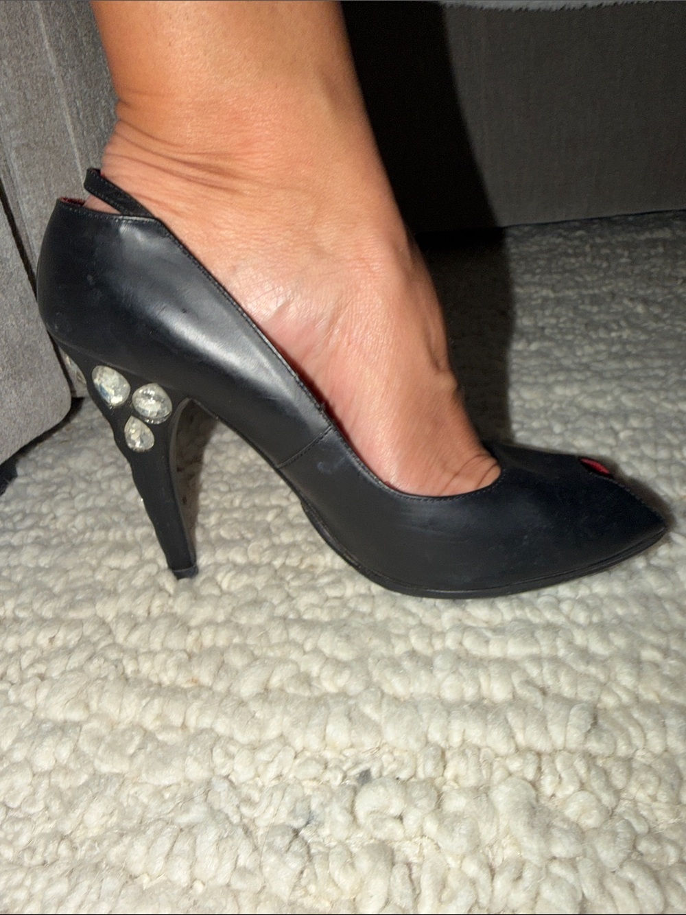 Cesare Paciotti Black Peep-Toe Pumps with Red Insole and Ankle Strap